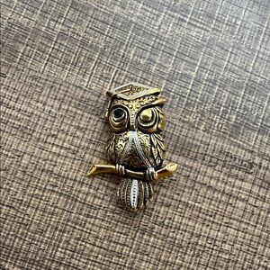 Vintage Gold and Silver Graduation Owl Brooch Pin with Mortar Board Hat
